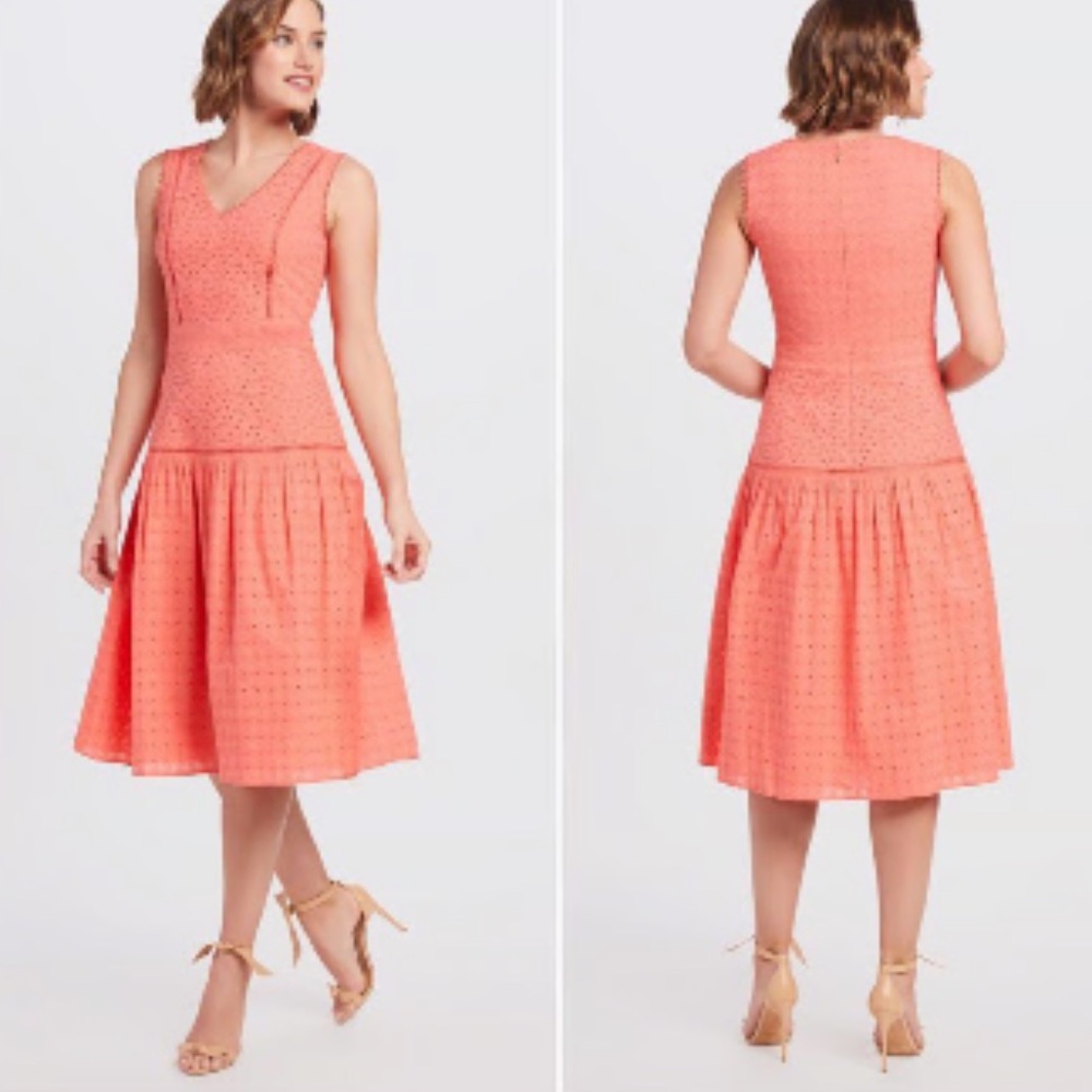 Draper James Coral Eyelet Midi Dress size 6